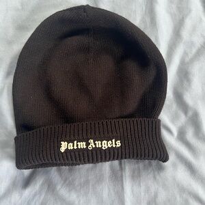 Palm Angels Black Knit Cuff Beanie with Cream Logo